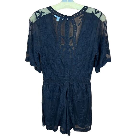 She + Sky Romper Lace Boho Deep V Neck Black Back Zip Closure Small - Picture 5 of 16